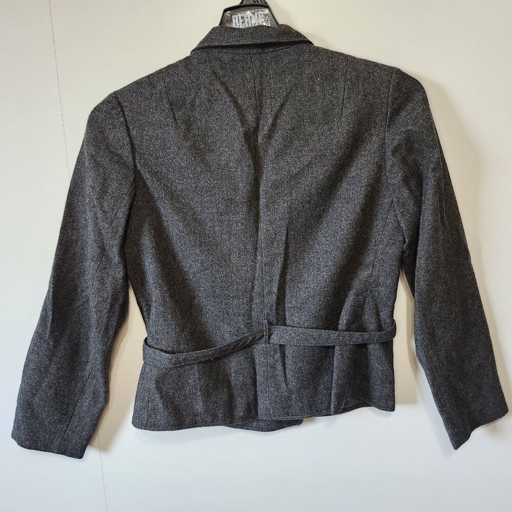 Vintage 60s Ladybug Tweed Jacket Grey Wool Crop Double Breasted Belted Size 9 - Picture 2 of 10
